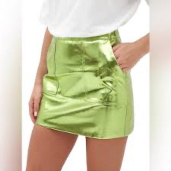 Metallic Green Mini Skirt - Picture 2 of 12